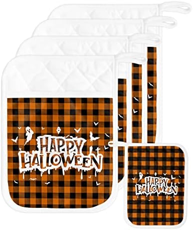 Halloween Ghost Pot Holder Set of 5 with Pockets for Kitchen Use