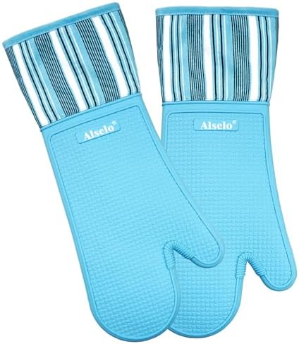 Alselo Oven Mitts Heat Resistant Silicone for 550 Degrees