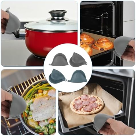 JIYIN 4PCS Silicone Oven Mitts Heat-Resistant Durable Kitchen Pots Poo