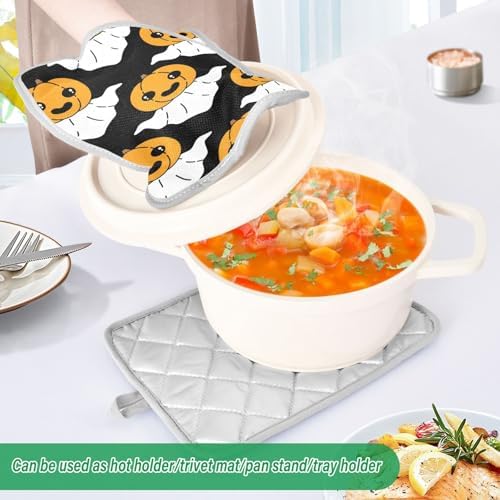 Halloween Ghost Pumpkin Potholders Set Oven-Resistant Mitts for Baking