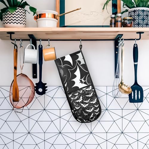 Gublec Halloween Bats Double Oven Mitt Heat-Resistant Oven Mitts for Cooking