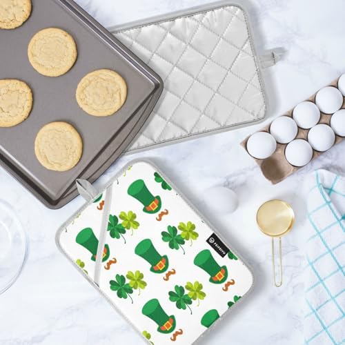Kcldeci 2Pack Green Hat Four Leaf Clover Heat Resistant Potholders