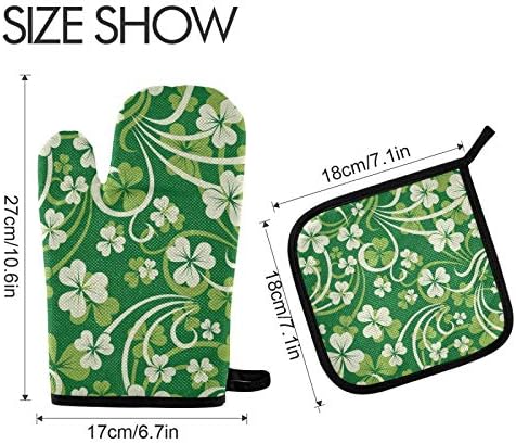 QUGRL Good Luck Clover Oven Mitts Pot Holders Sets Heat-Resistant Kitchen Gloves
