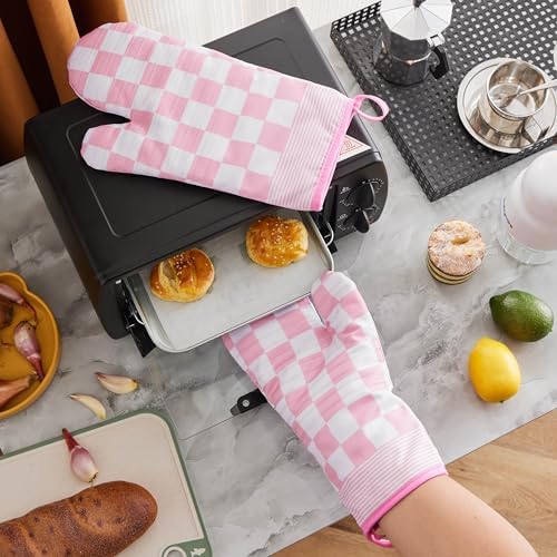 Pink Checkered Oven Mitts Heat Resistant Heat-Insulated Knoxville Kitchen Cookware Protection