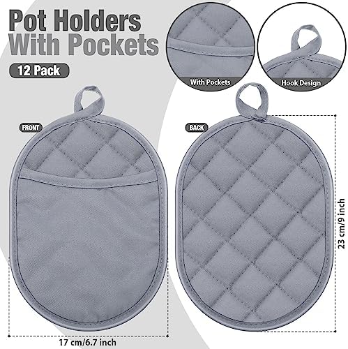 Set of 12 Heat-Resistant Gray Oval Pot Holders for Kitchen