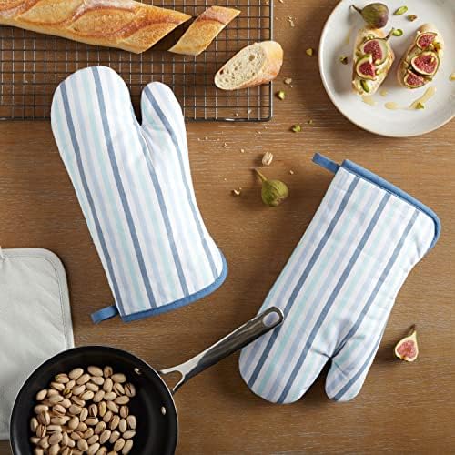Martha Stewart Daisy Stripe Oven Mitt Set Heat-Resistant Comfortable