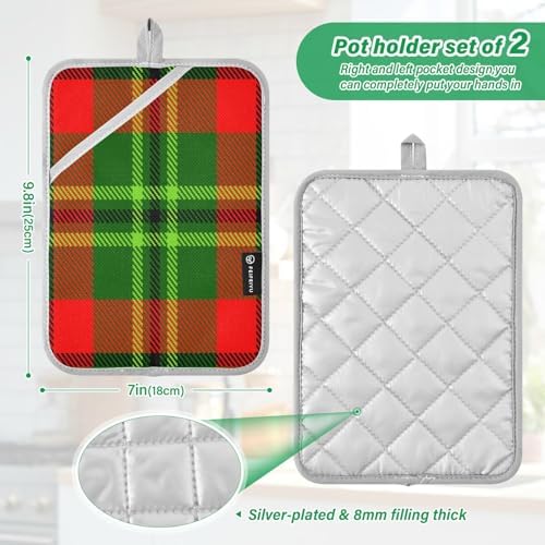 Kcldeci Green Red Tartan Plaid 2Pack Pot Holder Set Heat Resistant Patternd 101