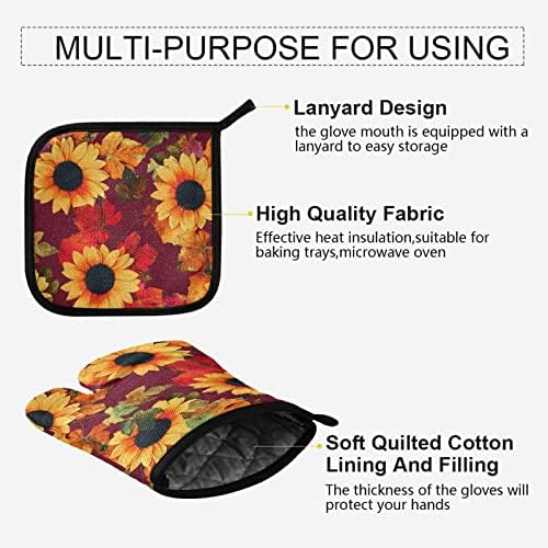 Red Sunflowers Fall Oven Mitts Pot Holders Set