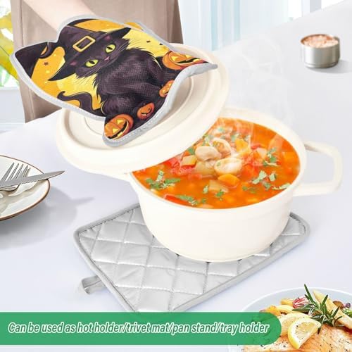 Festive Halloween Black Cat Potholders Set - Heat-Resistant Unique Design