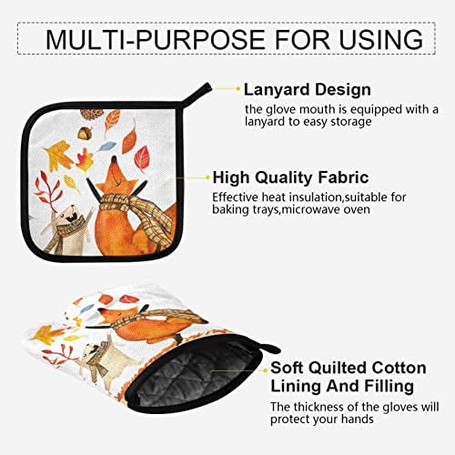 autumn-themed oven mitts and pot holders set for cozy home