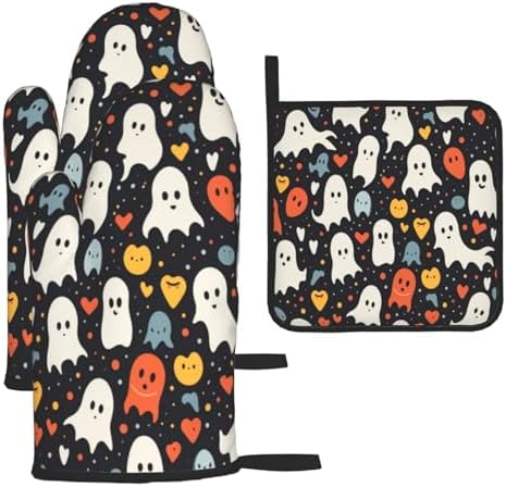 Halloween Stove Ghost Oven Mitts and Pot Holders Set of 3