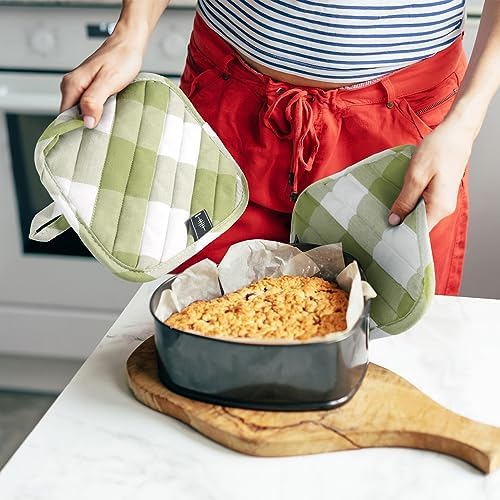 BONTHEE Green Plaid Pot Holders - 2PCS Heat Resistant Kitchen Potholders