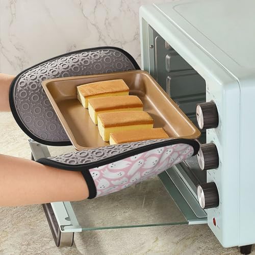 Halloween Pink Ghost Heat-Resistant Potholders Durable Kitchen Tools with Storage Loop