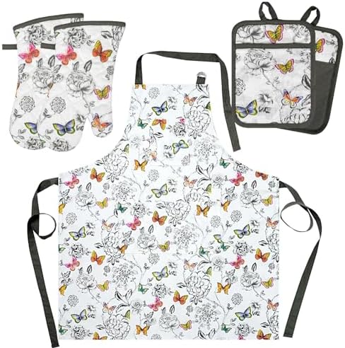 Alselo Oven Mitts Set of 5 with Butterfly Apron