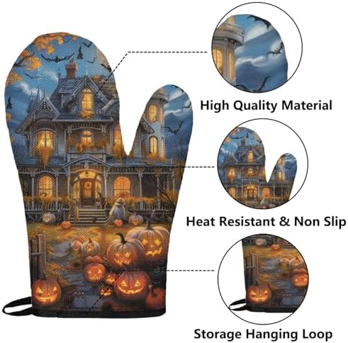 TropicalLife Halloween Pumpkin Moon Oven Mitts and Pot Holders 4Pcs Set