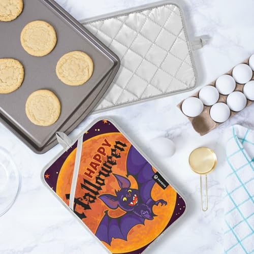 OURVII 2Pcs Halloween Bat Pot Holder Set Non-Slip Potholders with Pockets