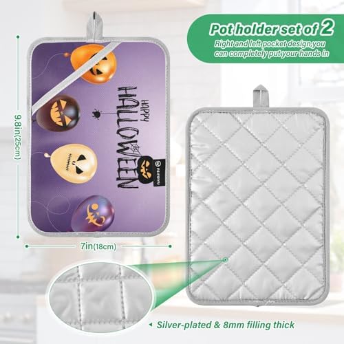 OURVII 2Pcs Halloween Balloons Pot Holders Non-Slip with Pockets