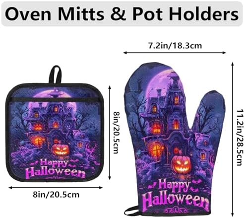 TropicalLife Happy Halloween Oven Mitts and Pot Holders 4Pcs Set