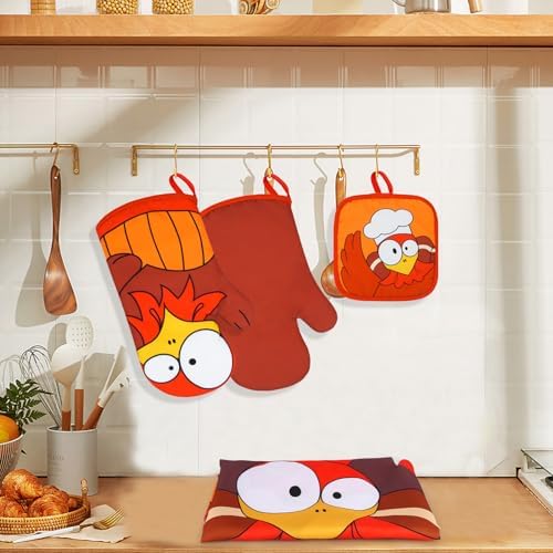 LSYDCARM Fall Oven Mitts 4Pcs Turkey Set with Apron