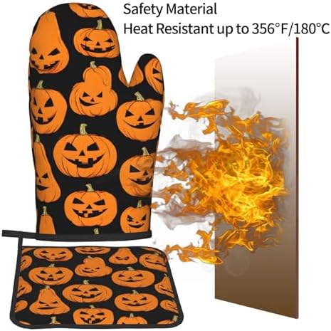 Pumpkin-Themed Oven Mitts Pot Holders Set