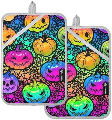 Bright Rainbow Halloween Pumpkins Pot Holder Set Heat-Resistant Cute Functional