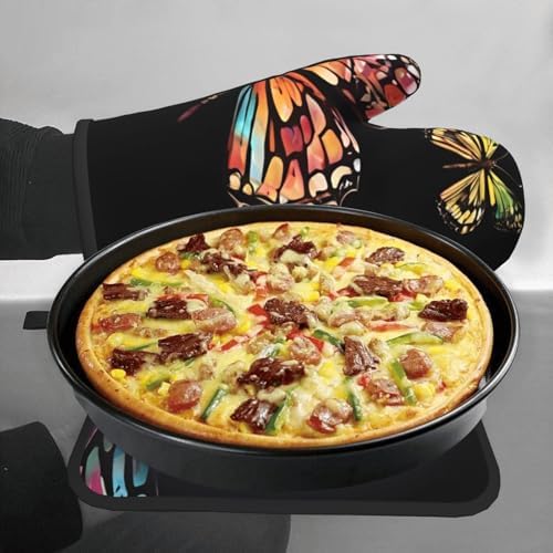 Pretty Butterfly-printed Oven Mitt Pot Holder Set