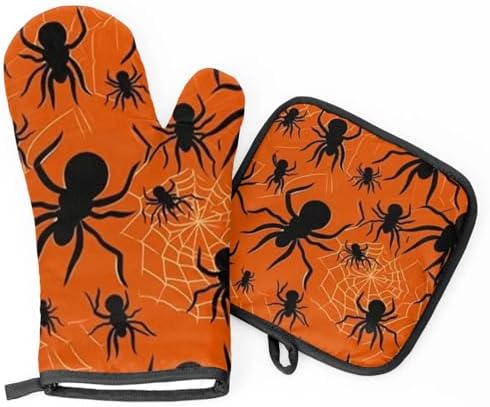 Halloween Spiders Web Oven Mitts and Pot Holder Set of 2