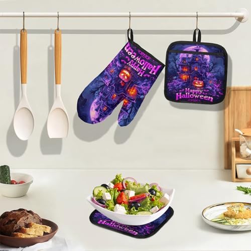 TropicalLife Happy Halloween Oven Mitts and Pot Holders 4Pcs Set