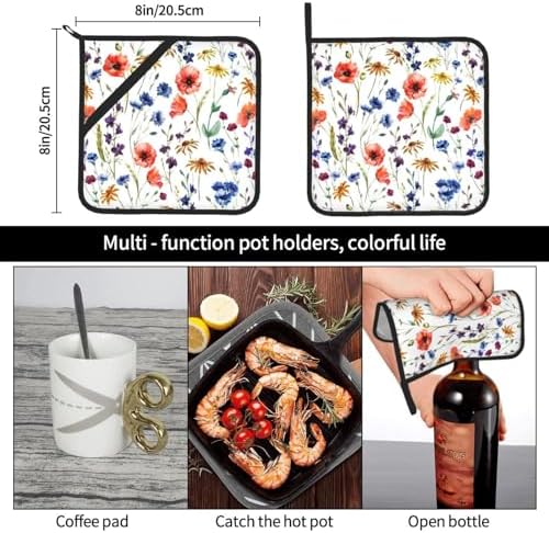 Perfectly Padded Heat-Resistant Potholders Poppy Wildflowers