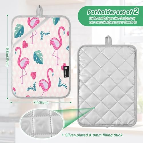 Flamingo Heart Design Heat Resistant Potholders Set