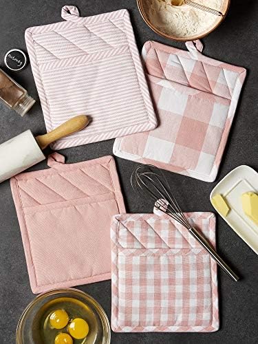 DII Gingham POTHOLDER SET Pink Heat-Resistant Kitchen Linens