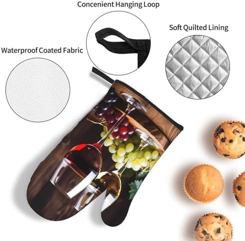 Set of 3 Red Wine Glass Oven Mitts and Pot Holders