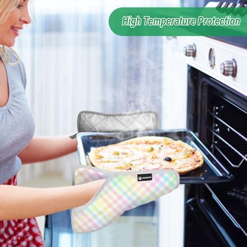 Double Rainbow Gingham Potholder Set for Kitchen Protection