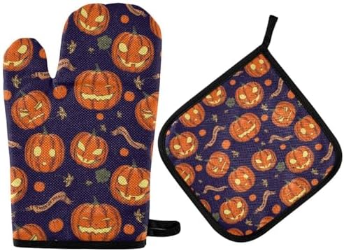 Halloween Orange Pumpkin Oven Mitts 2 Pc Set