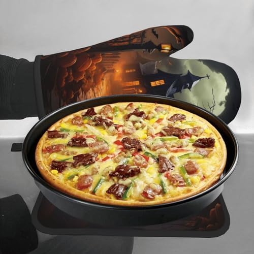 Scary Halloween Oven Mitts Pot Holders Set - Heat-Resistant Cooking Gloves Baking Pots
