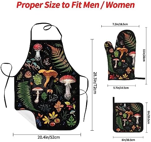 Mushroom Oven Mitts and Apron Set 5Pcs Heat Resistant