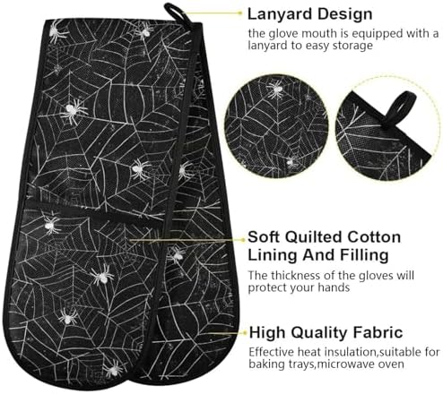 Seasonal Halloween Retro Black White Spider Oven Mitts 88x178 cm 35x7 inch