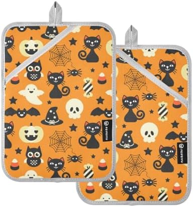 Trick-or-Treat Treat Halloween Black Cat Pot Holder Set