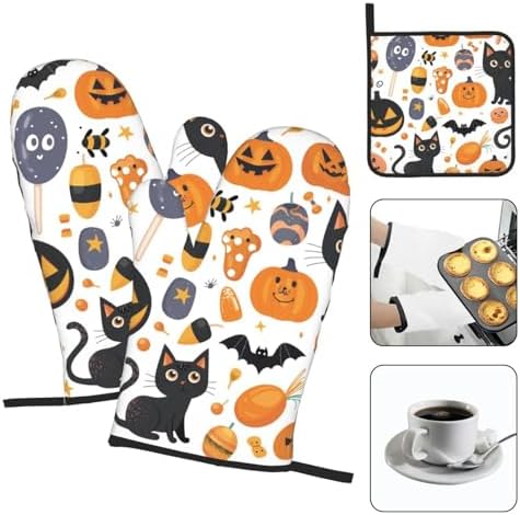 Halloween Pattern Oven Mitts Pot Holders Set