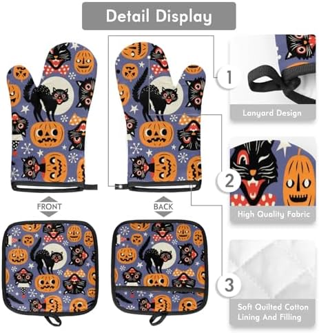 Scary Pumpkins Halloween Cat Oven Mitts Pot Holder Set