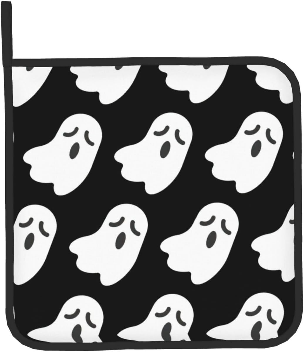 Cute White Ghost Oven Gloves for Cooking and Baking with Halloween Patterns