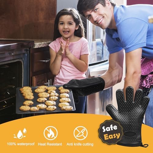 2-Piece Silicone Oven Mitts Heat-Resistant 500 Degrees