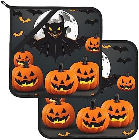 Halloween Moon Bat Pumpkins Non-Slip Heat-Resistant Pot Holder Set