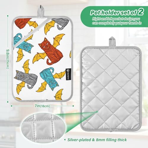OurVII 2-Piece Cat Wing Potholders for Baking Heat Resistant Kitchen Mitts