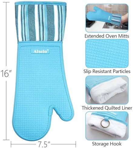 Alselo Oven Mitts Heat Resistant Silicone for 550 Degrees