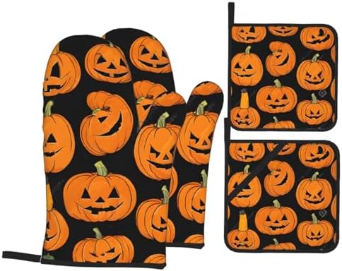 Vuiopuf Halloween Pumpkin Oven Mitts 4-Piece Set