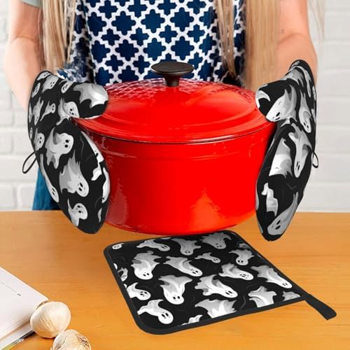 3PCS Halloween Goth Oven Mitts and Pot Holders Set
