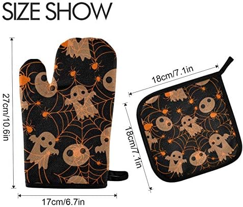 Halloween Cute Ghost Pot Holder Oven Mitt Set