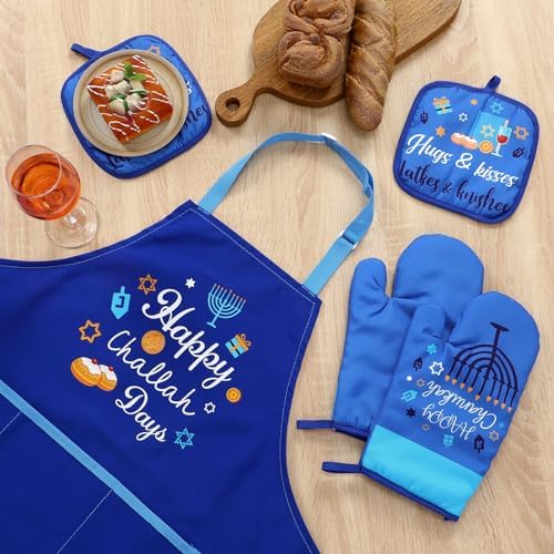 Hanukkah Baking Apron Set with Oven Mitts Potholders