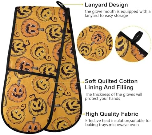 Double Oven Mitts for Halloween Pumpkins Heat-Resistant